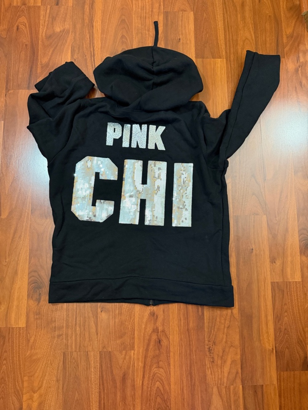 PINK Black Zip-Up Hoodie with CHI 'CHICAGO' Print